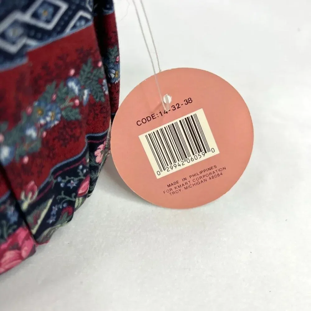 NWT Vintage Crafted With Love Fabric Pattern Sewing Basket With Handle